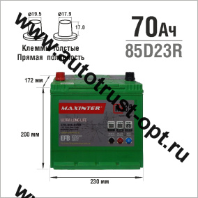 АКБ MAXINTER Q85-D23R, Start-Stop EFB 70 а/ч (Пусковой ток 650 а/ч)