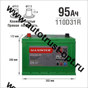 АКБ MAXINTER T110-D31R, Start-Stop EFB 95 а/ч (Пусковой ток 820 а/ч)